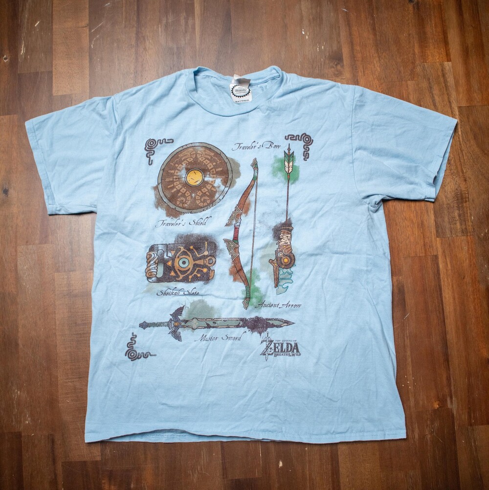 Legend of Zelda Breath of the Wild Shirt Mens Large Light Blue Nintendo Graphic